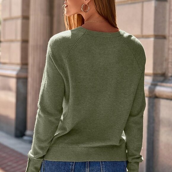 Womens Knit Sweater Long Sleeve Crewneck Button Casual Top Large - Picture 3 of 6